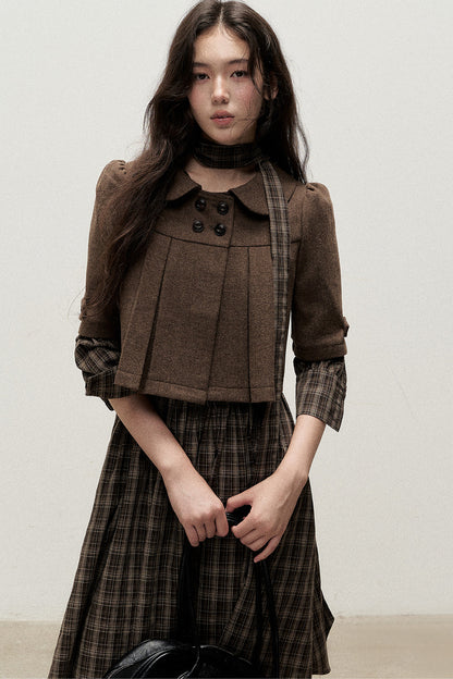 Vintage Woolen Pleated Mid-Sleeve Top