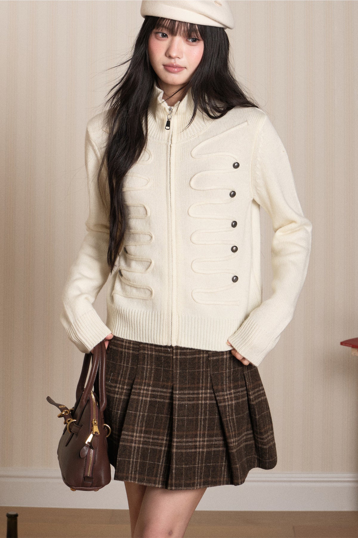 Napoleon Style Zipper Knit Cardigan