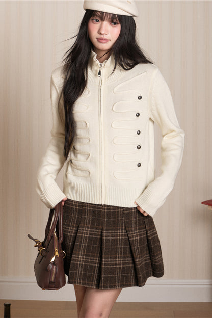 Napoleon Style Zipper Knit Cardigan