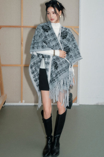 Plaid Rose Tassel Shawl Set-Up