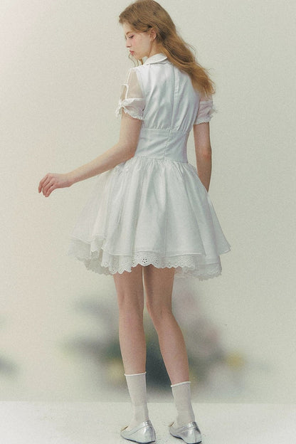 White Rose Embroidered Princess Midi Dress