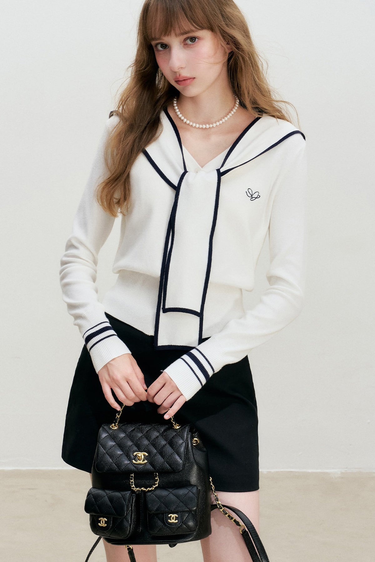 Sailor Collar Shawl Knit Sweater