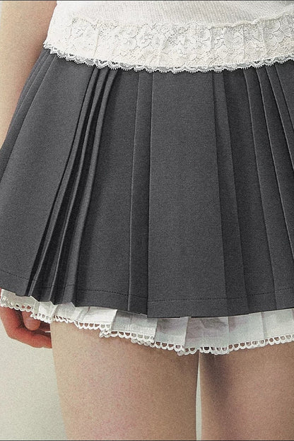 Lace Pleated A-Line Skirt