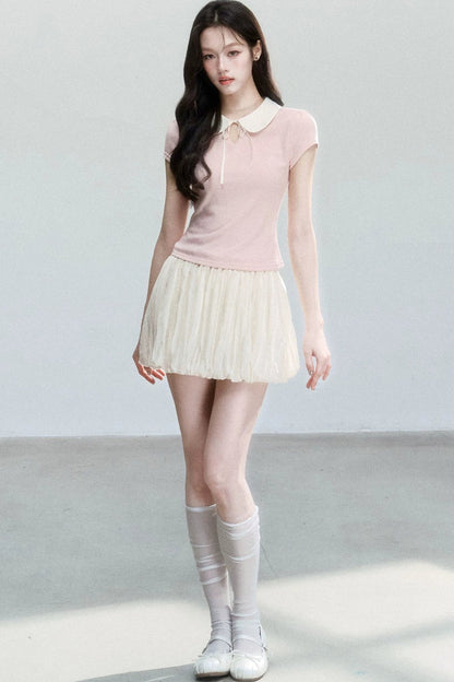 Top a Manica Corta con Collo a Camicia