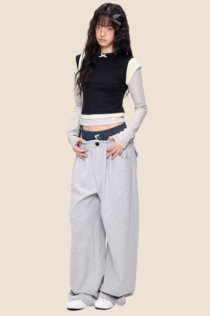 Color-Blocked Bow Long-Sleeve T-shirt