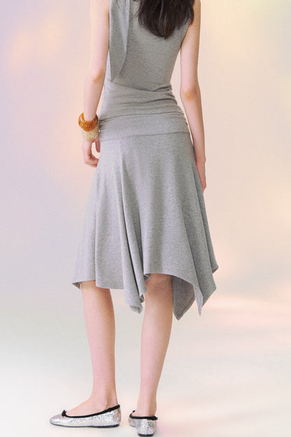 Ribbon Tie Sleeveless Top and Asymmetrical Skirt Set-Up