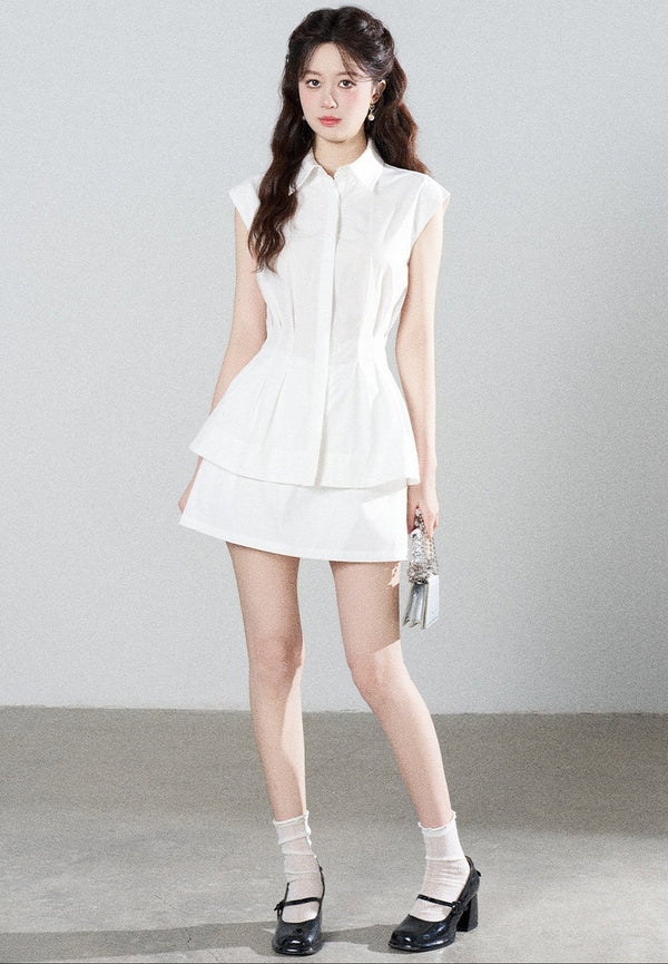 Pleated Shirt and Mini Skirt Set-Up