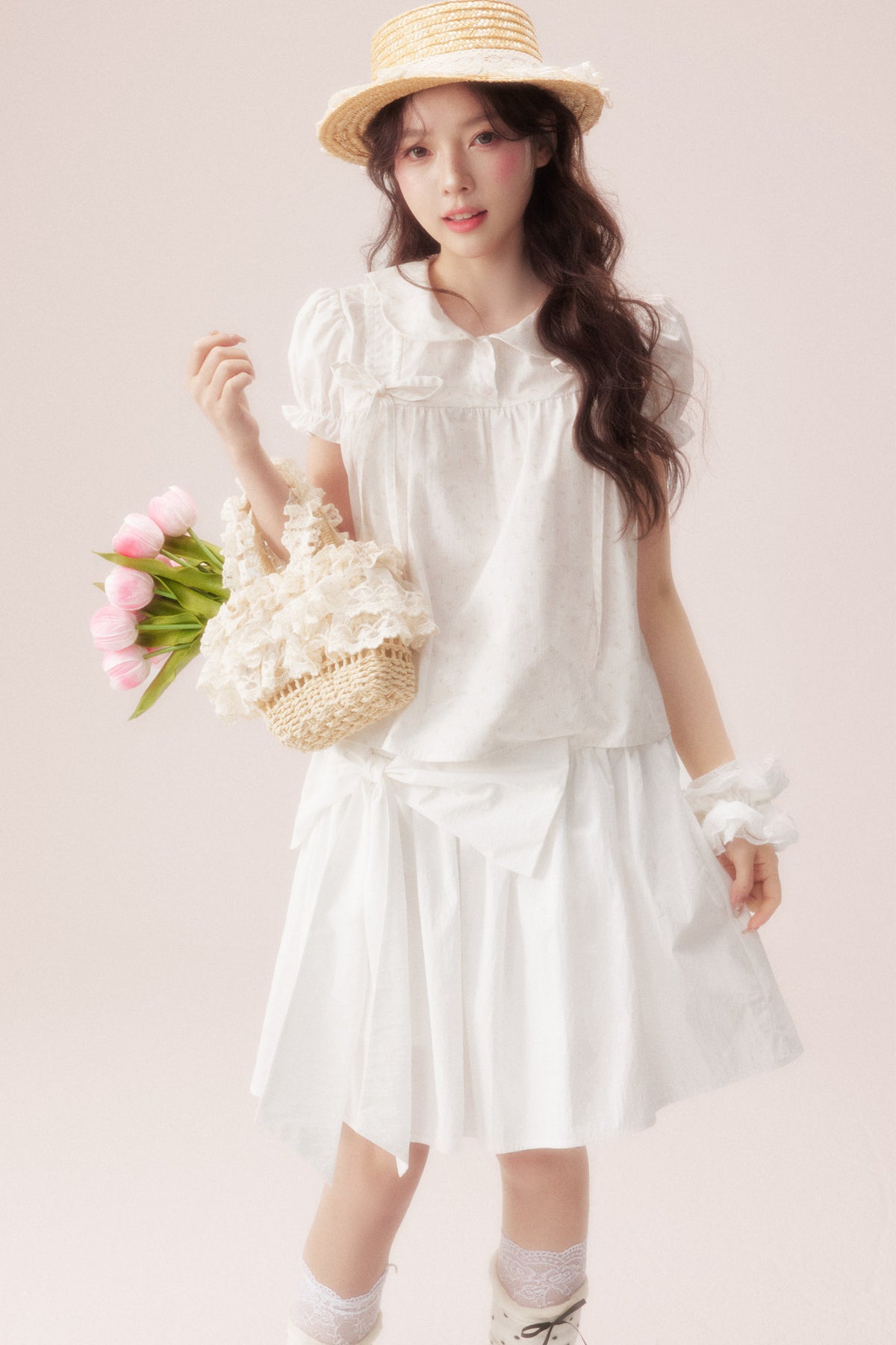 Floral Shirt and Bow Skirt Set-Up