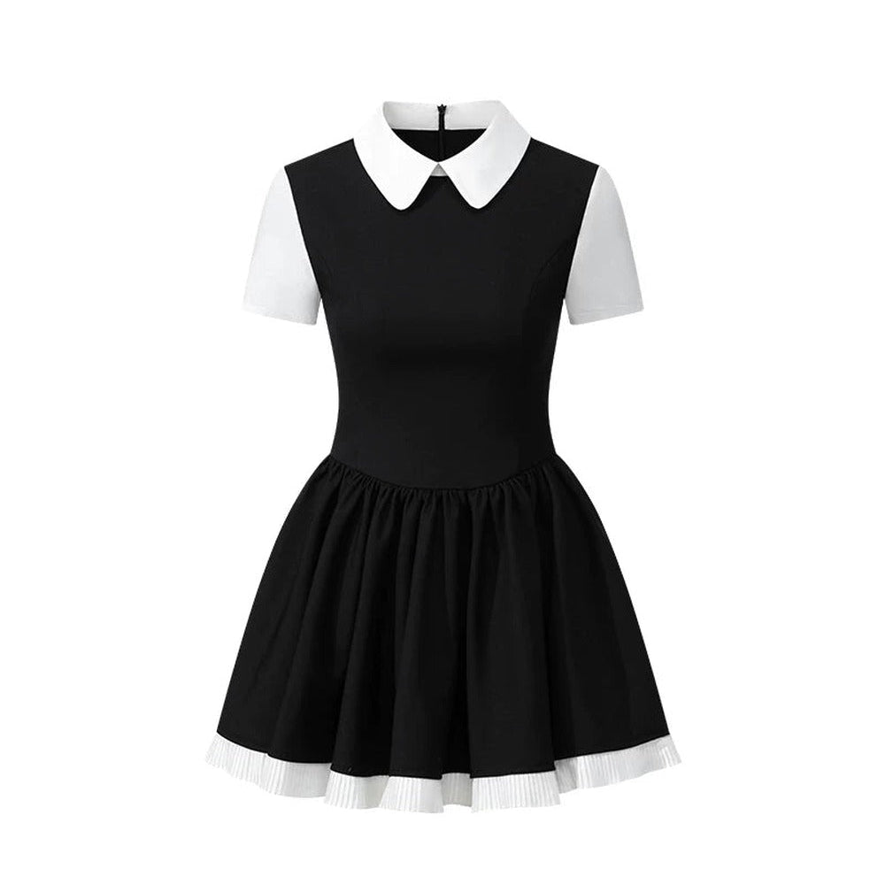 Abito francese a balze bianco e nero