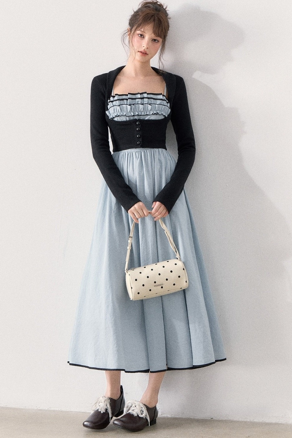 Slim Knit Cardigan and Ruffle Dress Set