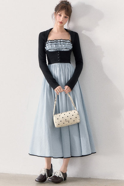 Slim Knit Cardigan and Ruffle Dress Set