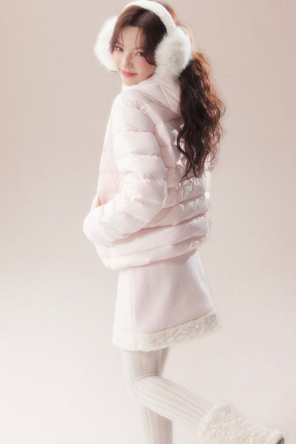 Hooded Logo Ribbed Down Jacket