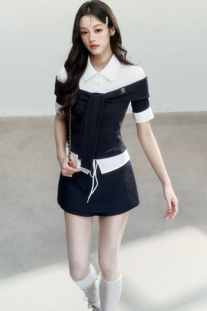 Korean Tie-Waist Blouse Set-Up