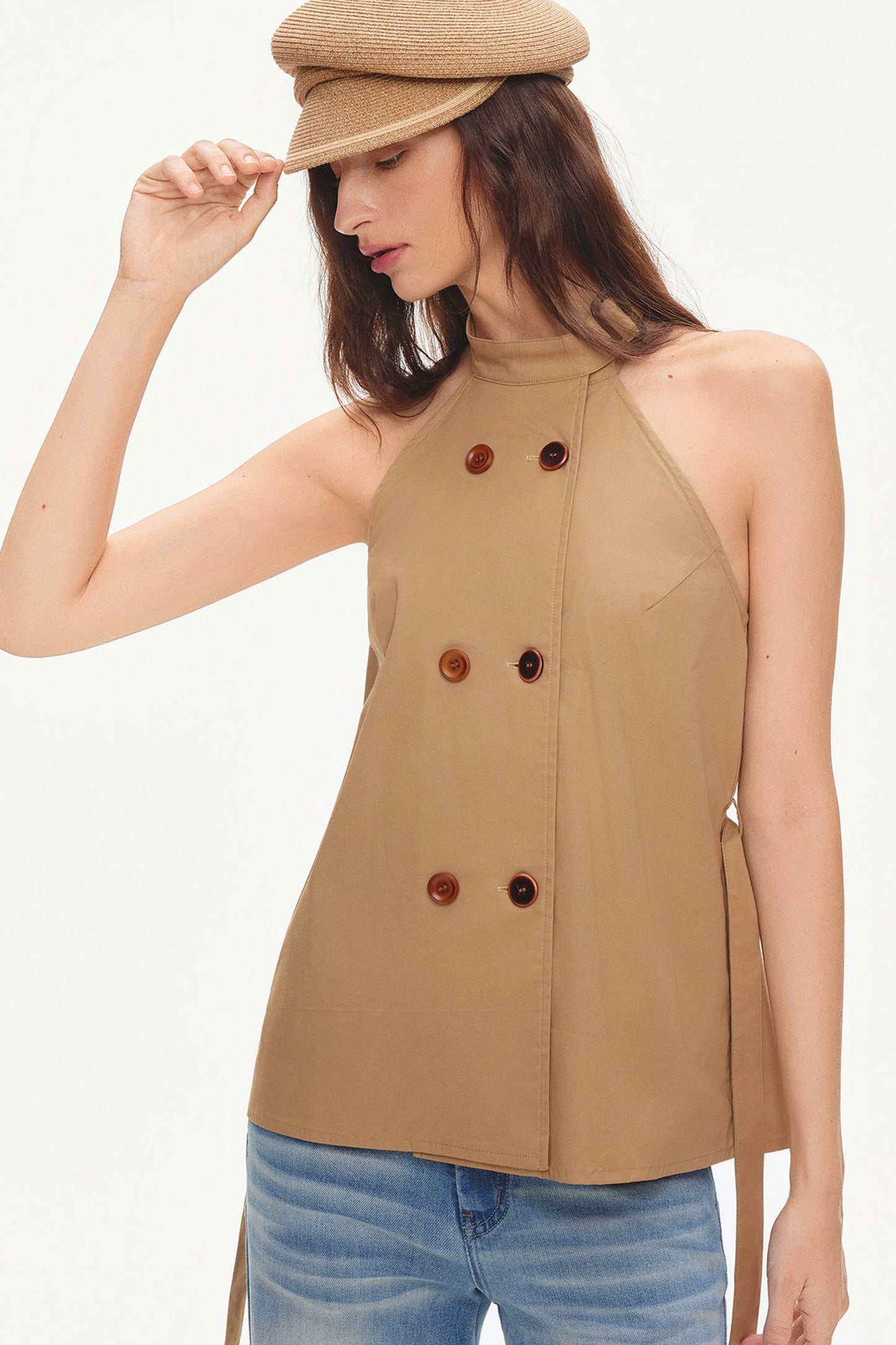 Double-Breasted Halter Backless Top