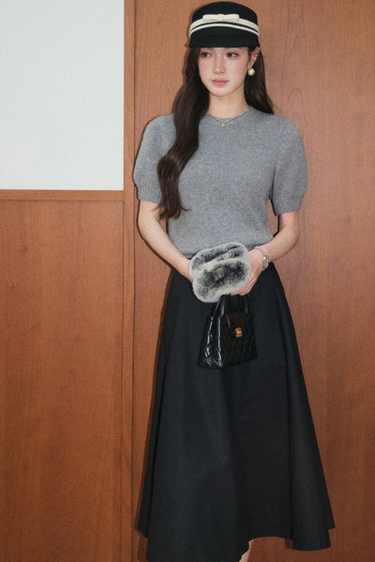 Red Wool Pullover and Retro A-Line Skirt Set-Up