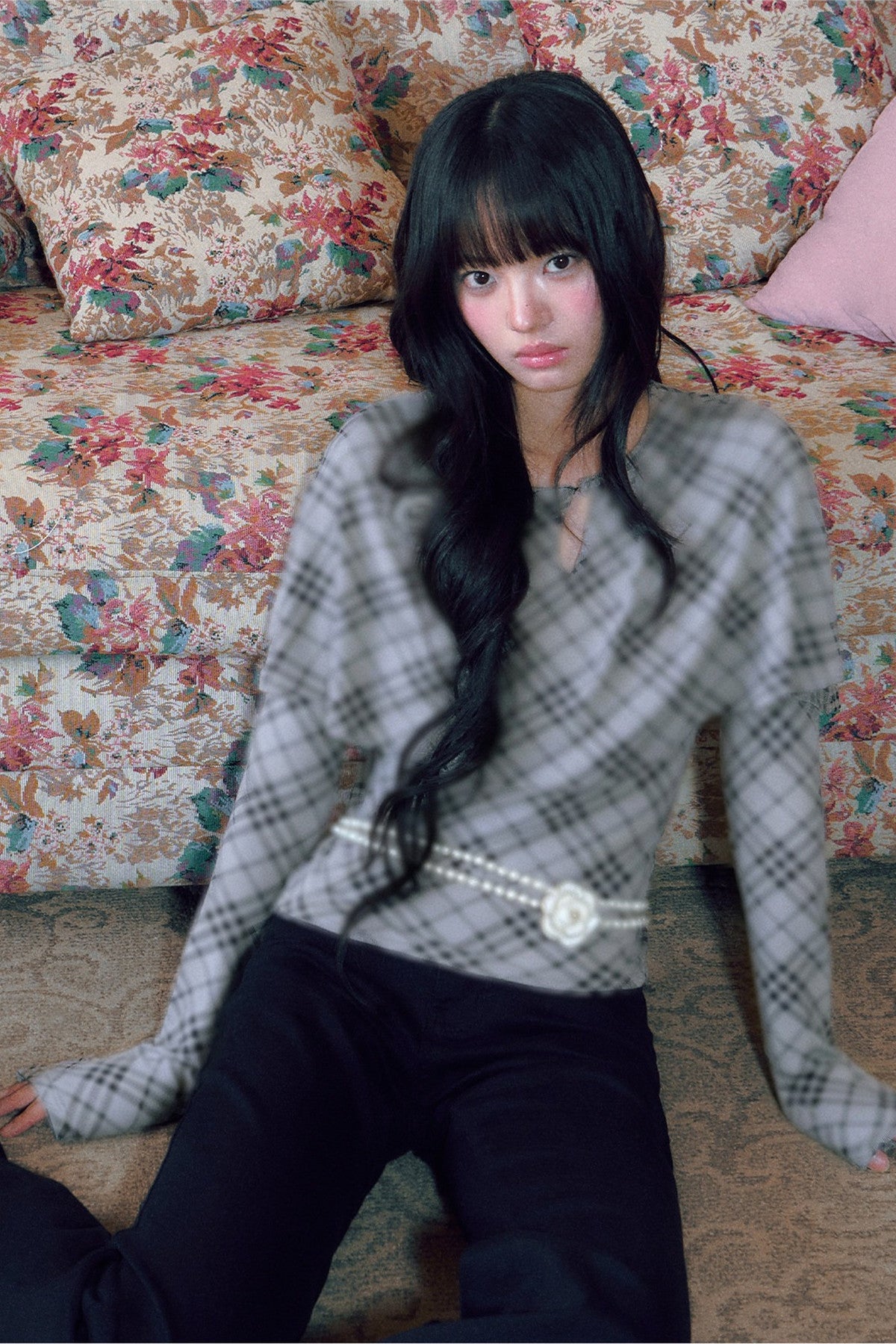 Plaid Cape Long Sleeve Top
