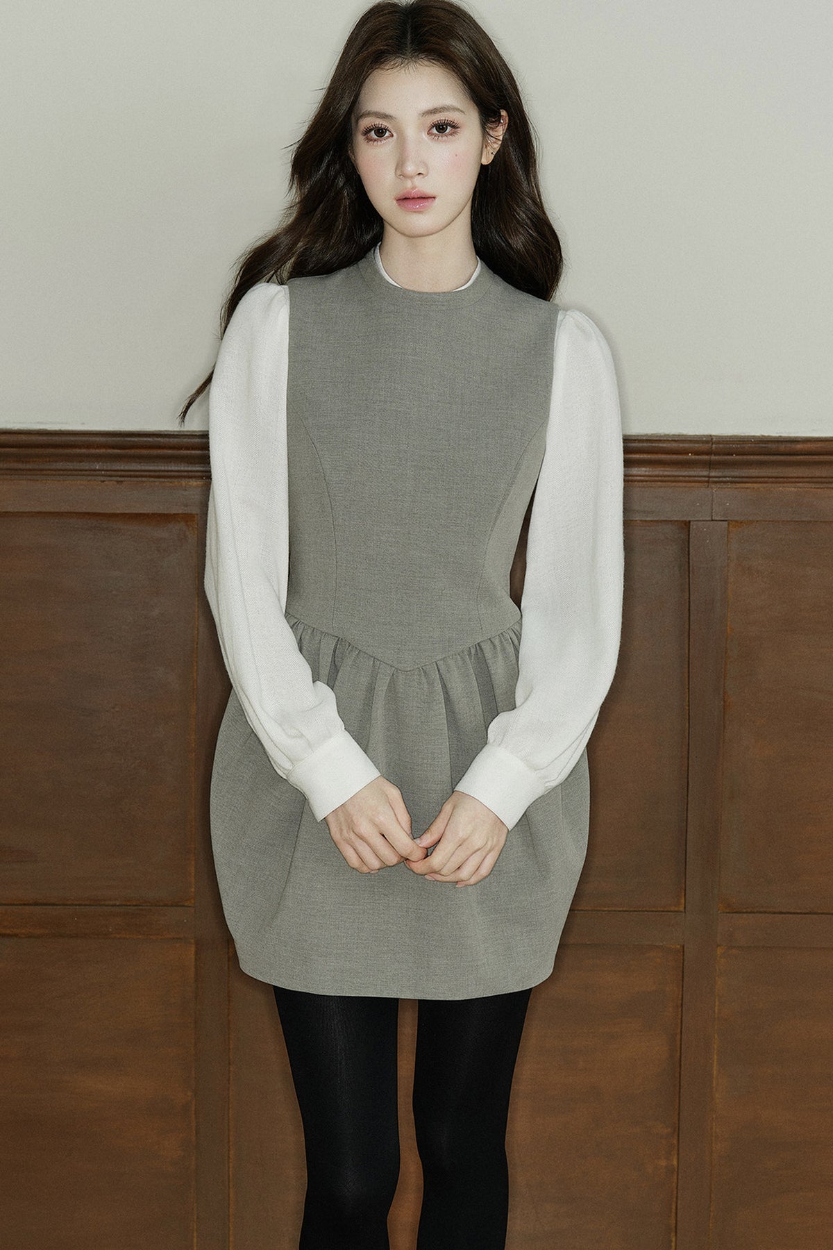 Loose Wool Blend Puff Sleeve Shirt