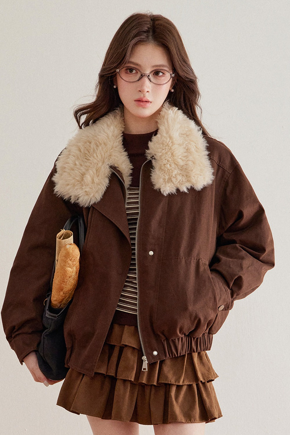 Imitation Lamb Fur Collar Short Jacket