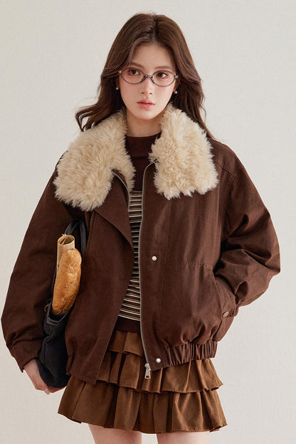 Imitation Lamb Fur Collar Short Jacket