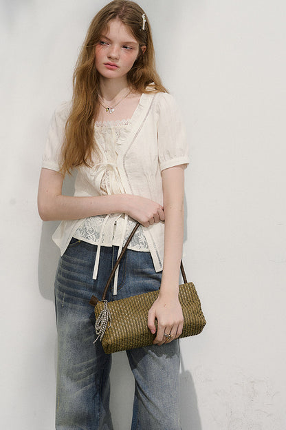 Plaid Lace Vintage Blouse
