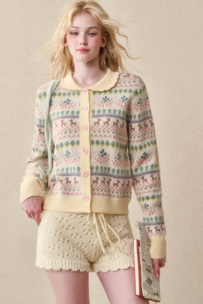 Reindeer Fair Isle Doll Collar Short Cardigan