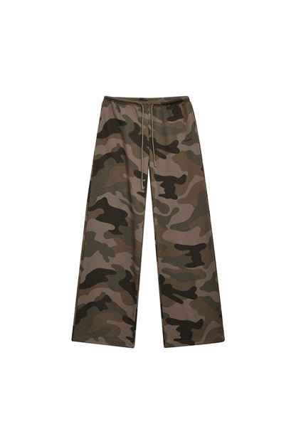 High-Waist Drawstring Camo Wide-Leg Pants