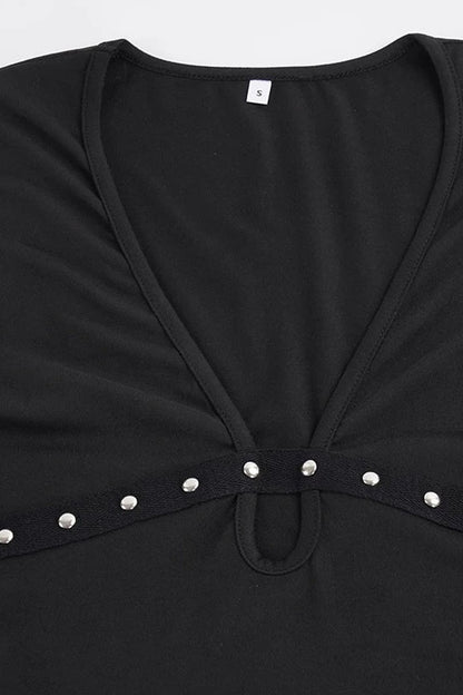 V-Neck Hollow-Out Long-Sleeve Top