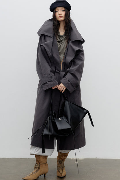 Long Double-Layer Lapel Trench Coat