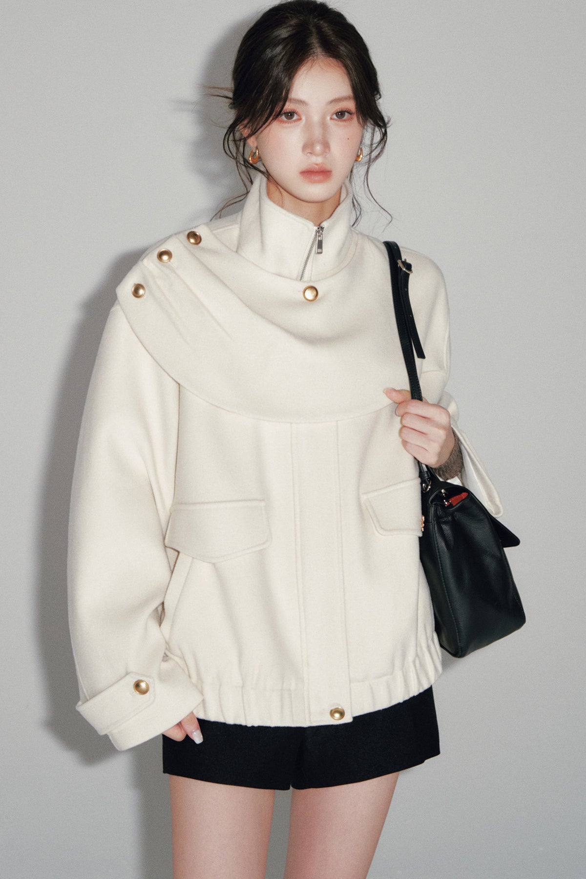 Off-White Wool Scarf Collar Jacket