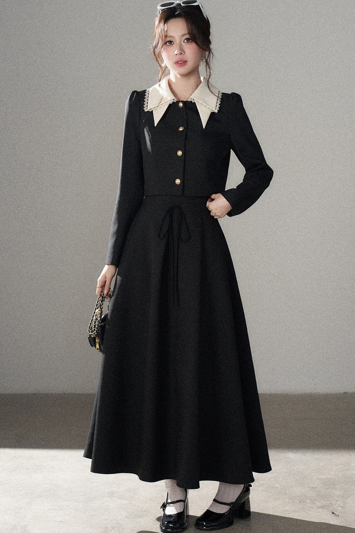 Black Collar Top and Long Skirt Set-Up