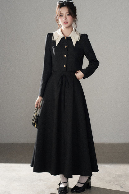 Black Collar Top and Long Skirt Set-Up