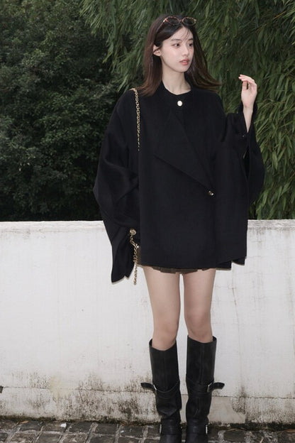 Mid-Length Double-Sided Wool Wrap Cape