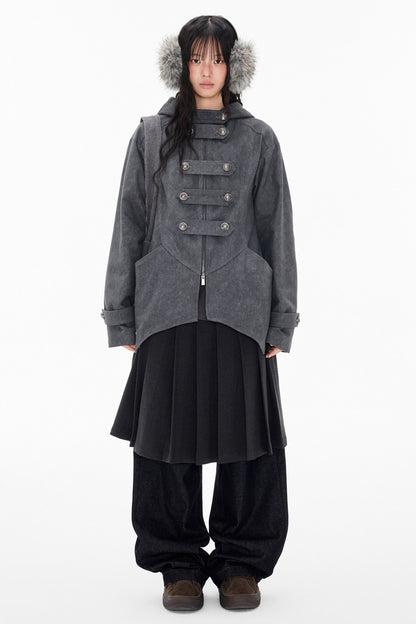Mid-Length Denim Hooded Jacket