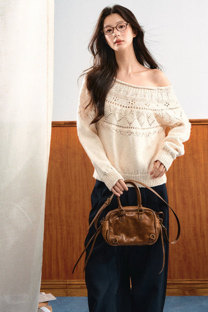 Off-Shoulder Diamond Knit Top