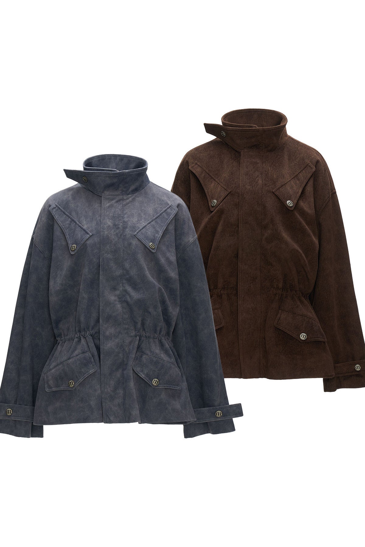 Giacca a righe in finta pelle scamosciata con coulisse