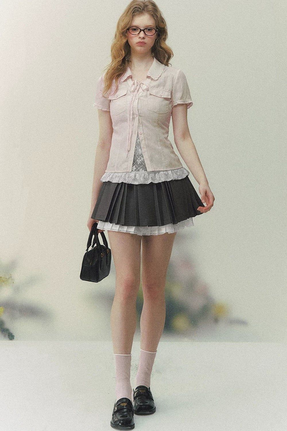 Lace Pleated A-Line Skirt