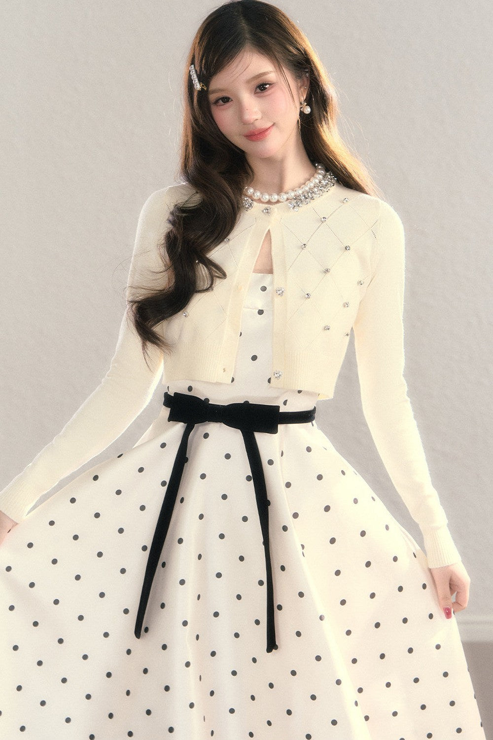 Elegant Polka Dot Waist Dress