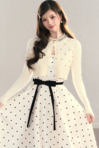 Elegant Polka Dot Waist Dress