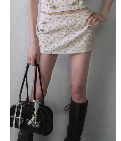 Floral Metal Buckle Tube Top and Hip-Hugging Mini Skirt Set-Up