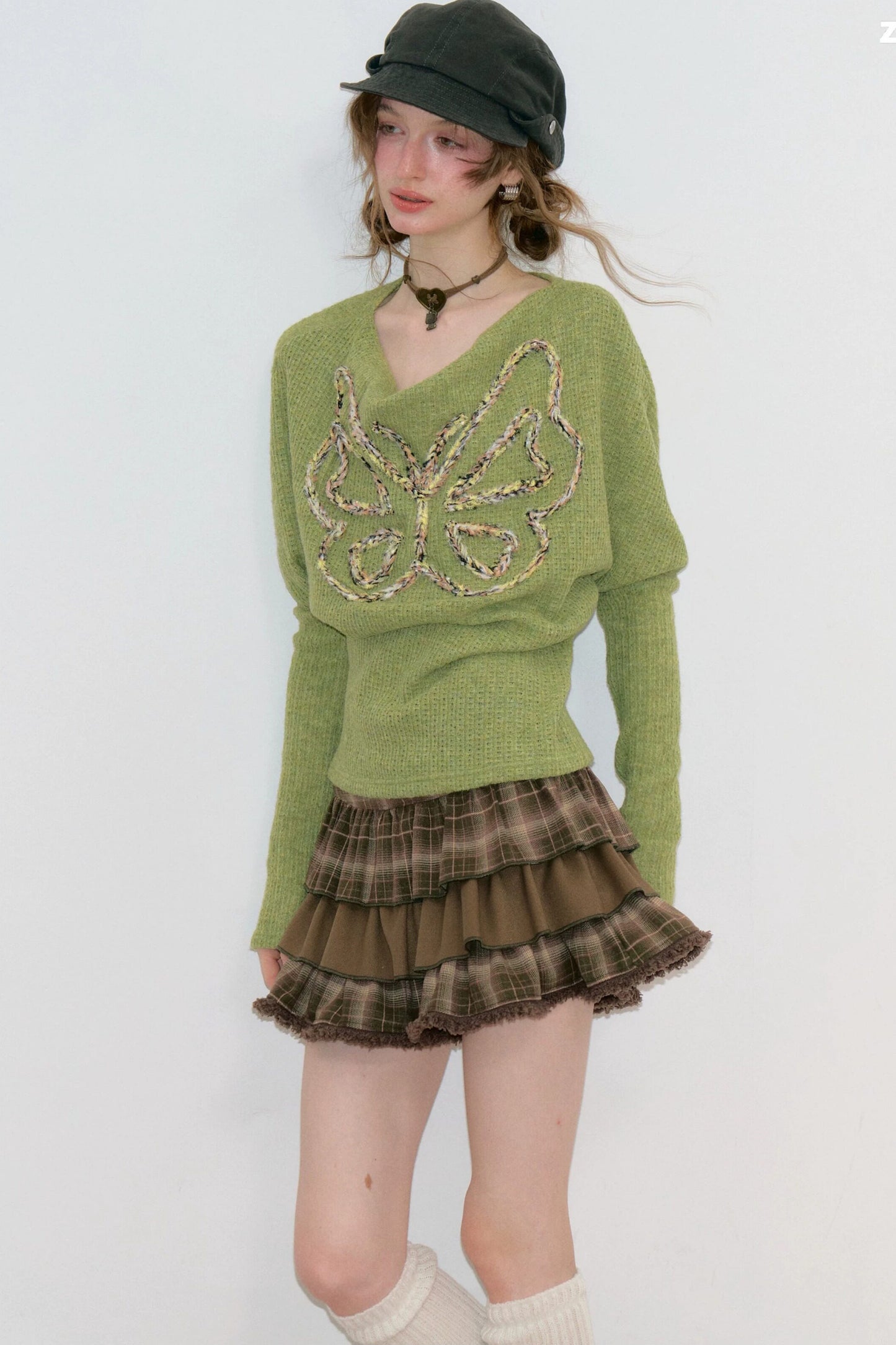 Vintage Butterfly Embroidery Knit Top