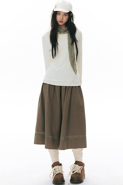 Elastic Waist Patchwork Wide-Leg Skirt Pants