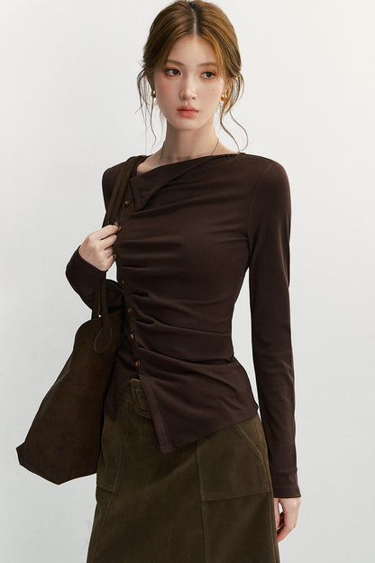 Asymmetrisches langärmeliges Strickoberteil