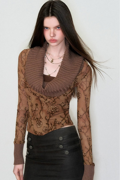 Off-Shoulder Rose Knit Top