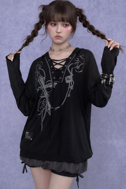 Dark Cross Hooded Top