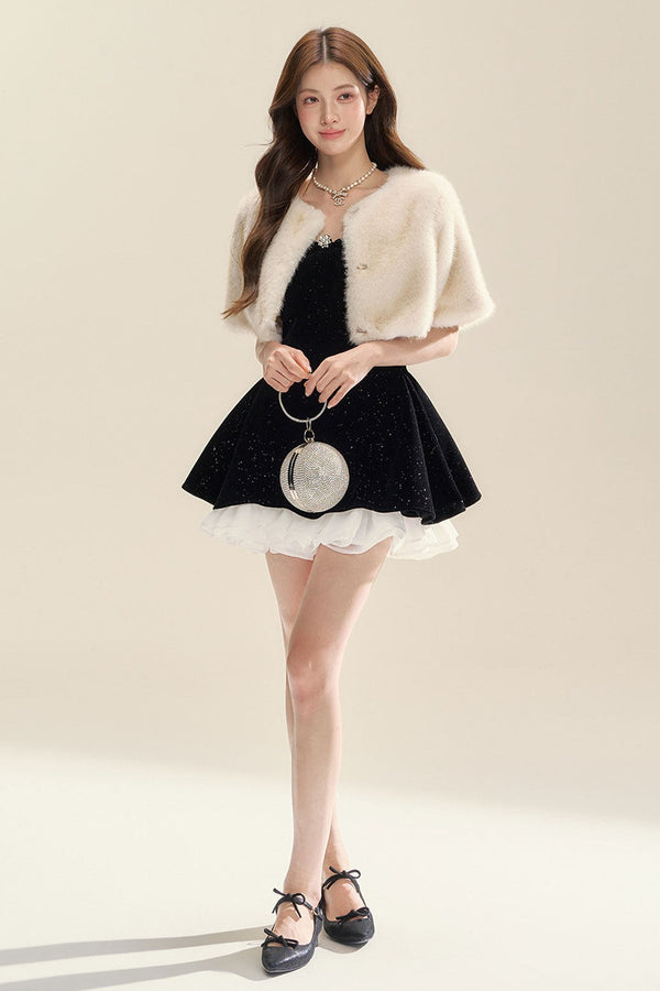 Puff Diamond Galaxy Velvet Dress Set-Up