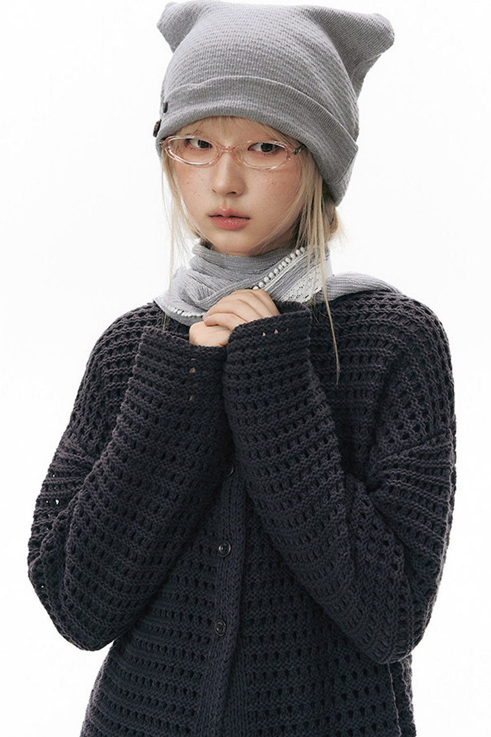 Textured Knitted Cat Ear Headwrap Hat