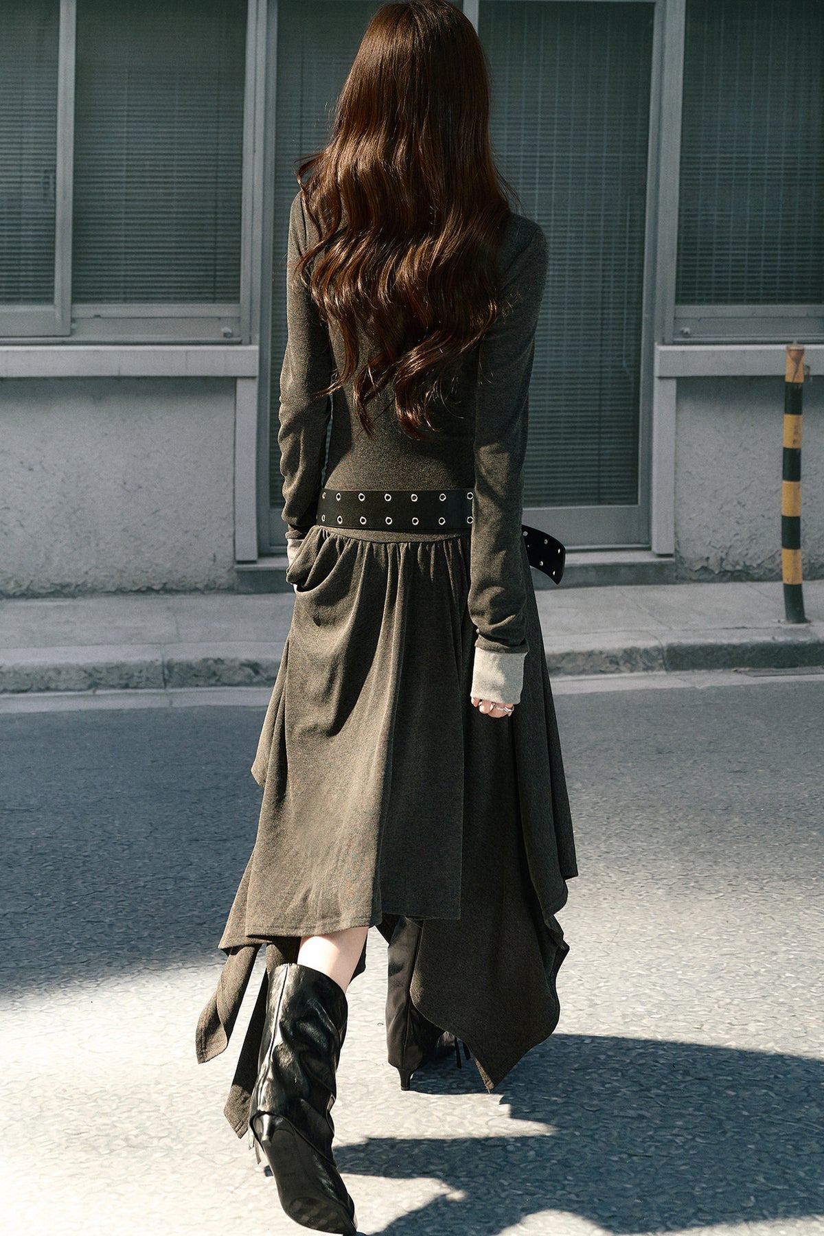 Gray Polo Collar Knitted Long Dress
