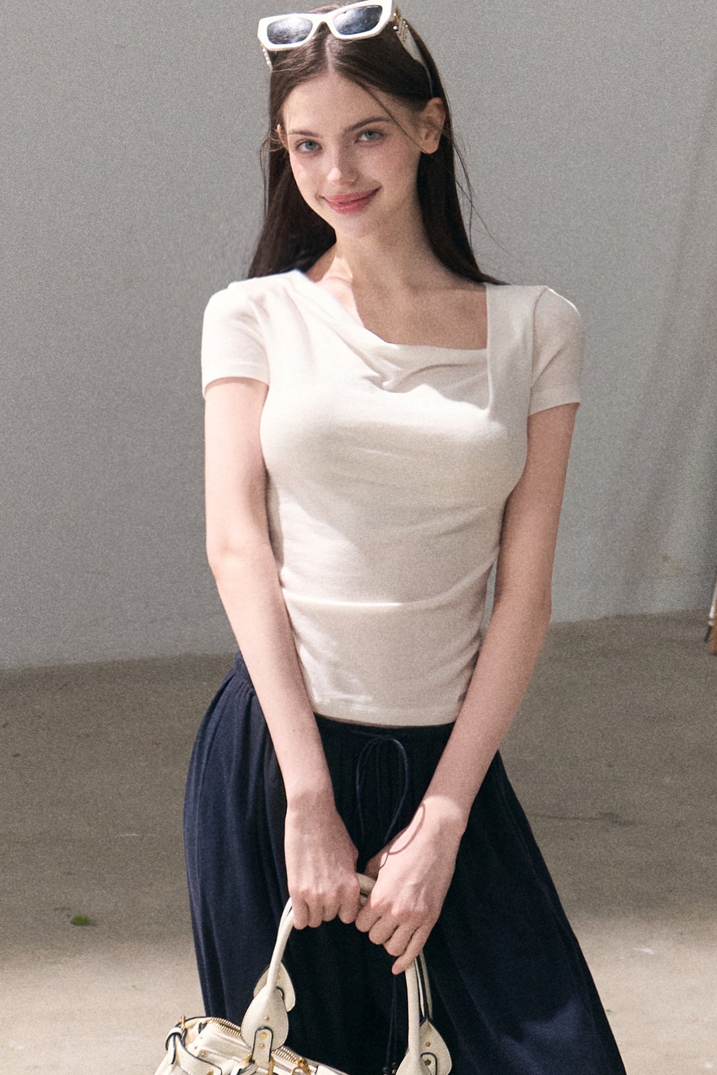 Lyocell Wool Twist-Neck Top