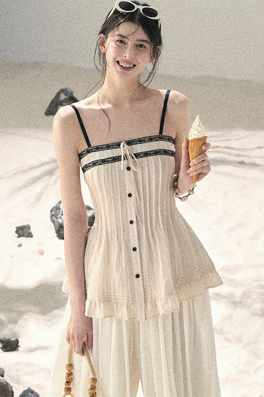 One-Shoulder Ruched Lace Camisole