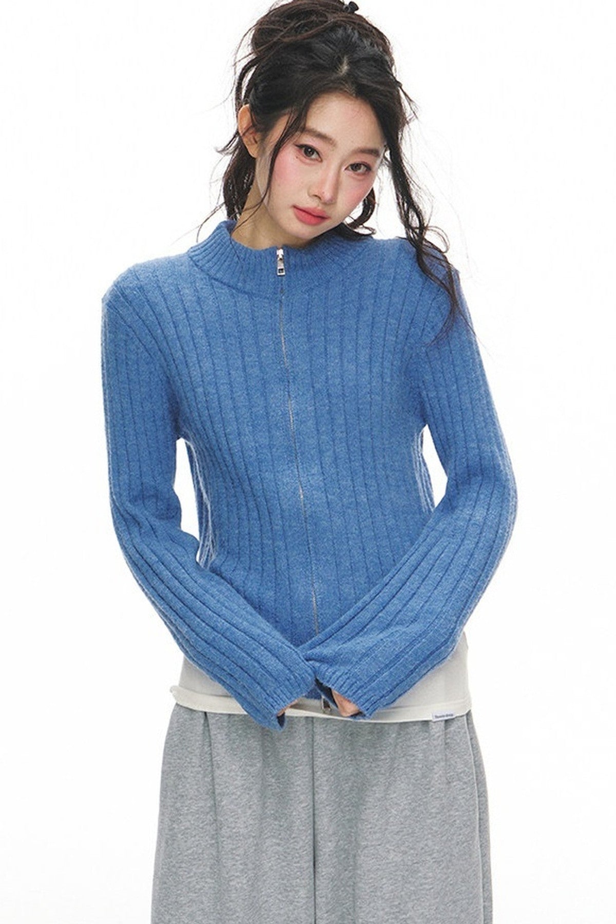 Blue Knitted Cardigan Set-Up